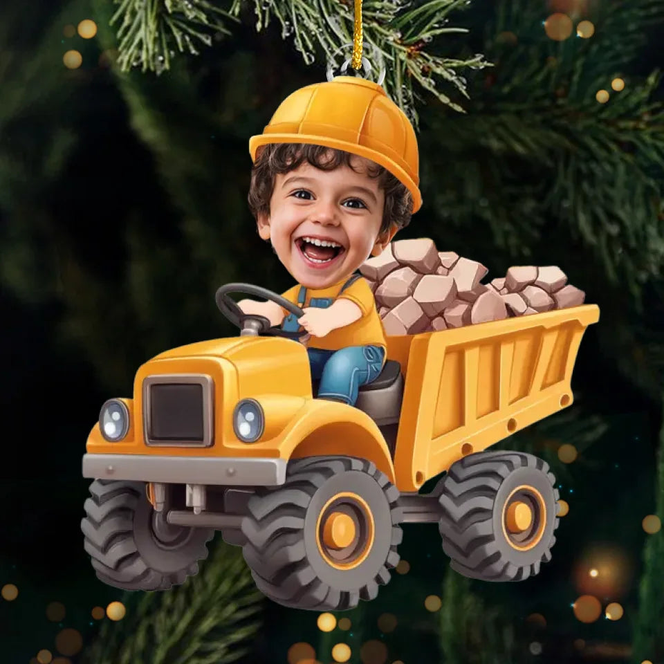 Custom Photo The Tiny, Professional Construction Truck Driver - Family Personalized Custom Ornament - Acrylic Custom Shaped - Christmas Gift For Kids