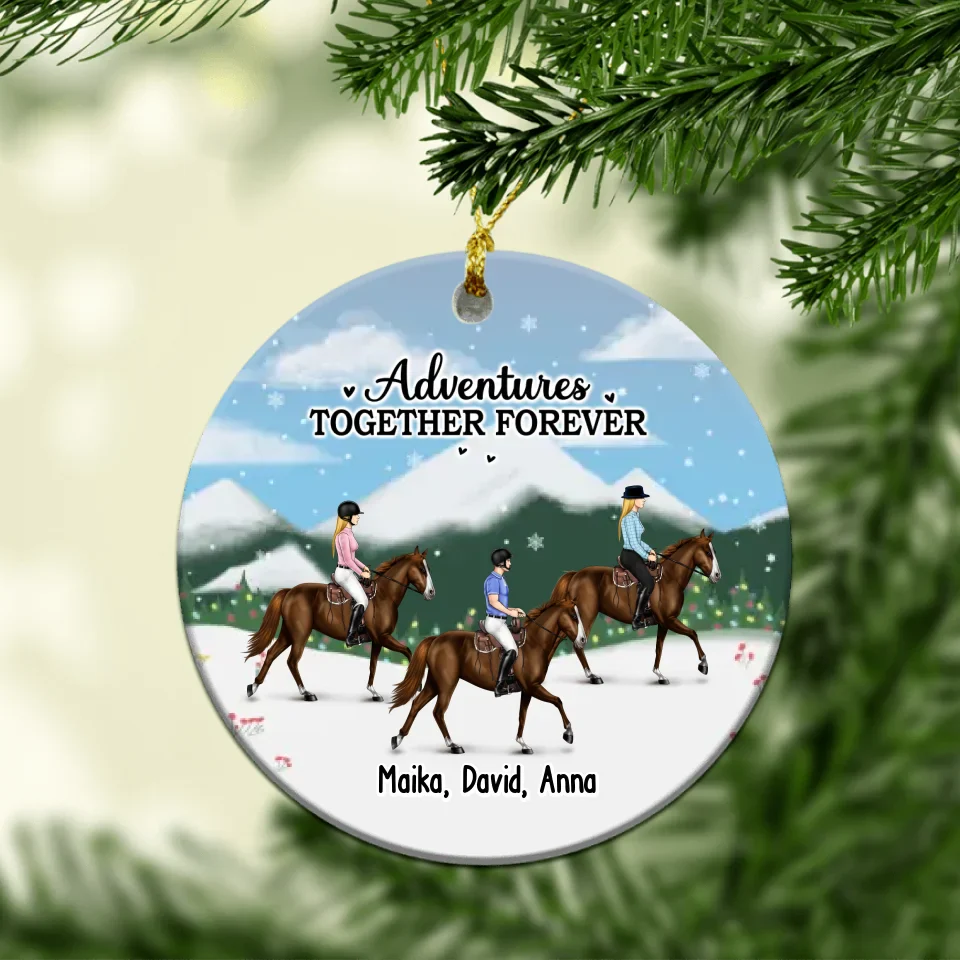 Personalized Adventures Together Forever Ornament, Custom Horse Riding Ceramic Ornament For Friends, For Couples, Horse Lovers