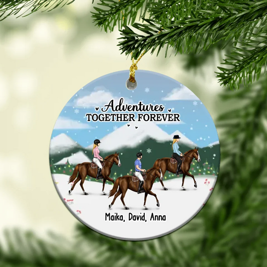 Personalized Adventures Together Forever Ornament, Custom Horse Riding Ceramic Ornament For Friends, For Couples, Horse Lovers