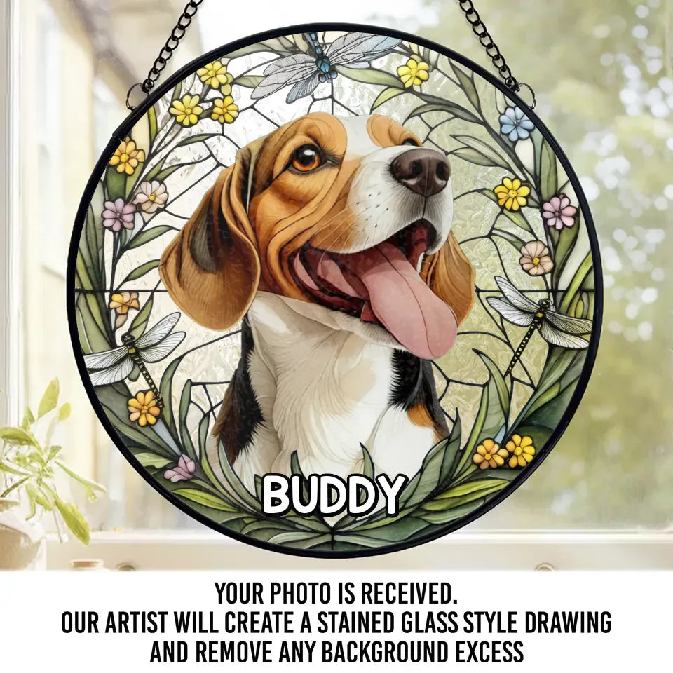 Custom Photo Forever In My Heart, Dear Friend - Memorial Personalized Custom Stained Glass Window Hanging Suncatcher - Sympathy Gift For Pet Owners, Pet Lovers