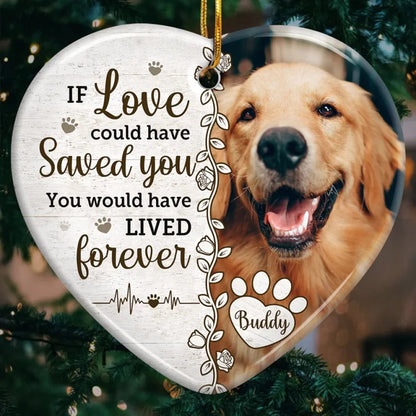 Custom Photo Death Ends A Life, Not A Relationship - Memorial Personalized Custom Ornament - Acrylic Heart Shaped - Christmas Gift, Sympathy Gift For Pet Owners, Pet Lovers