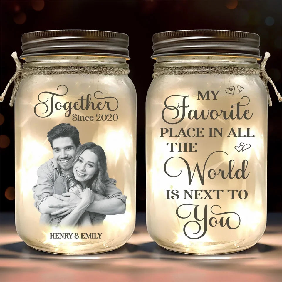 Custom Photo Our Love Is The Real Masterpiece Here - Couple Personalized Custom Mason Jar Light - Gift For Husband Wife, Anniversary