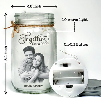 Custom Photo Our Love Is The Real Masterpiece Here - Couple Personalized Custom Mason Jar Light - Gift For Husband Wife, Anniversary