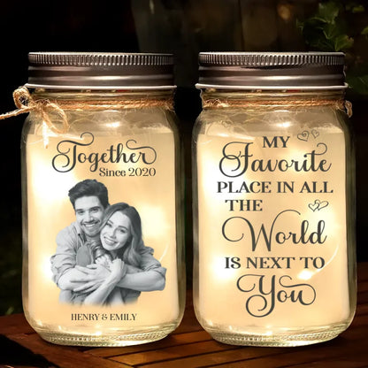 Custom Photo Our Love Is The Real Masterpiece Here - Couple Personalized Custom Mason Jar Light - Gift For Husband Wife, Anniversary