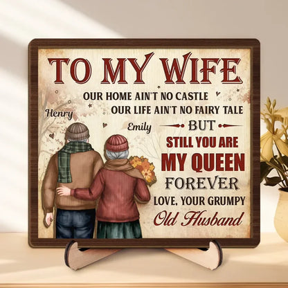 You Are My Queen Forever - Couple Personalized Wooden Plaque With Stand - Gift For Husband Wife, Anniversary