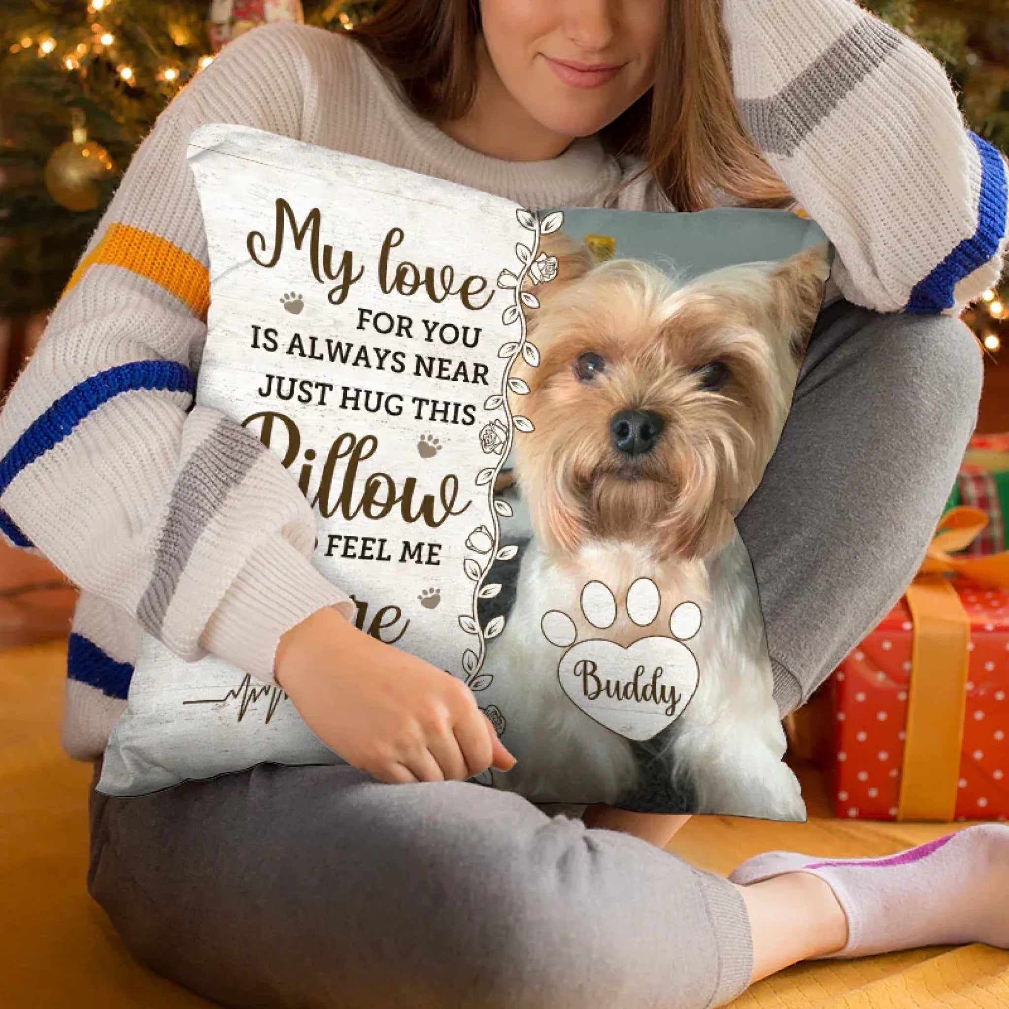 Custom Photo Pillow - Personalized Pet Memorial Sympathy Gifts For Dogs, Cats, Loss Of Dog - Four Paws, One Heart