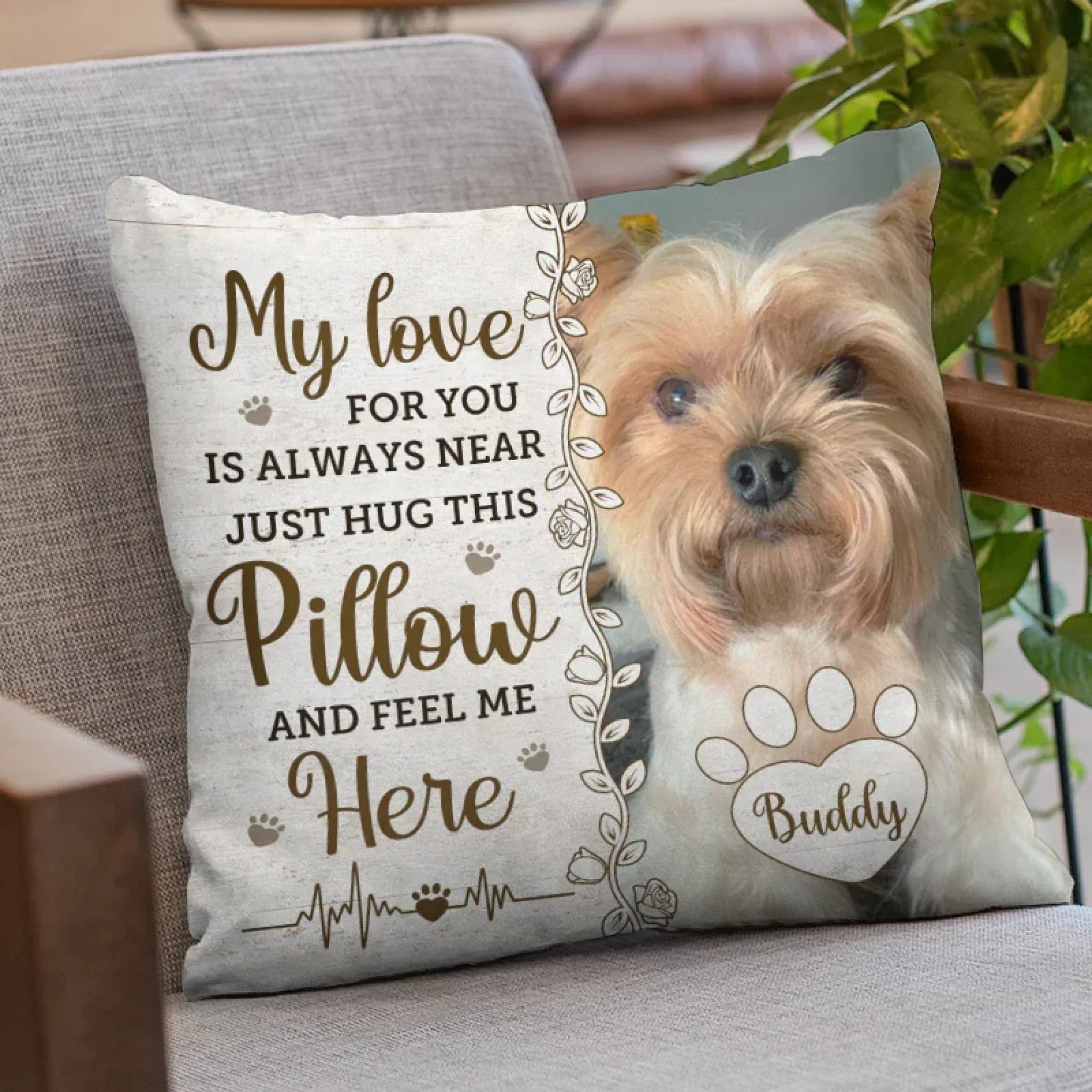 Custom Photo Pillow - Personalized Pet Memorial Sympathy Gifts For Dogs, Cats, Loss Of Dog - Four Paws, One Heart