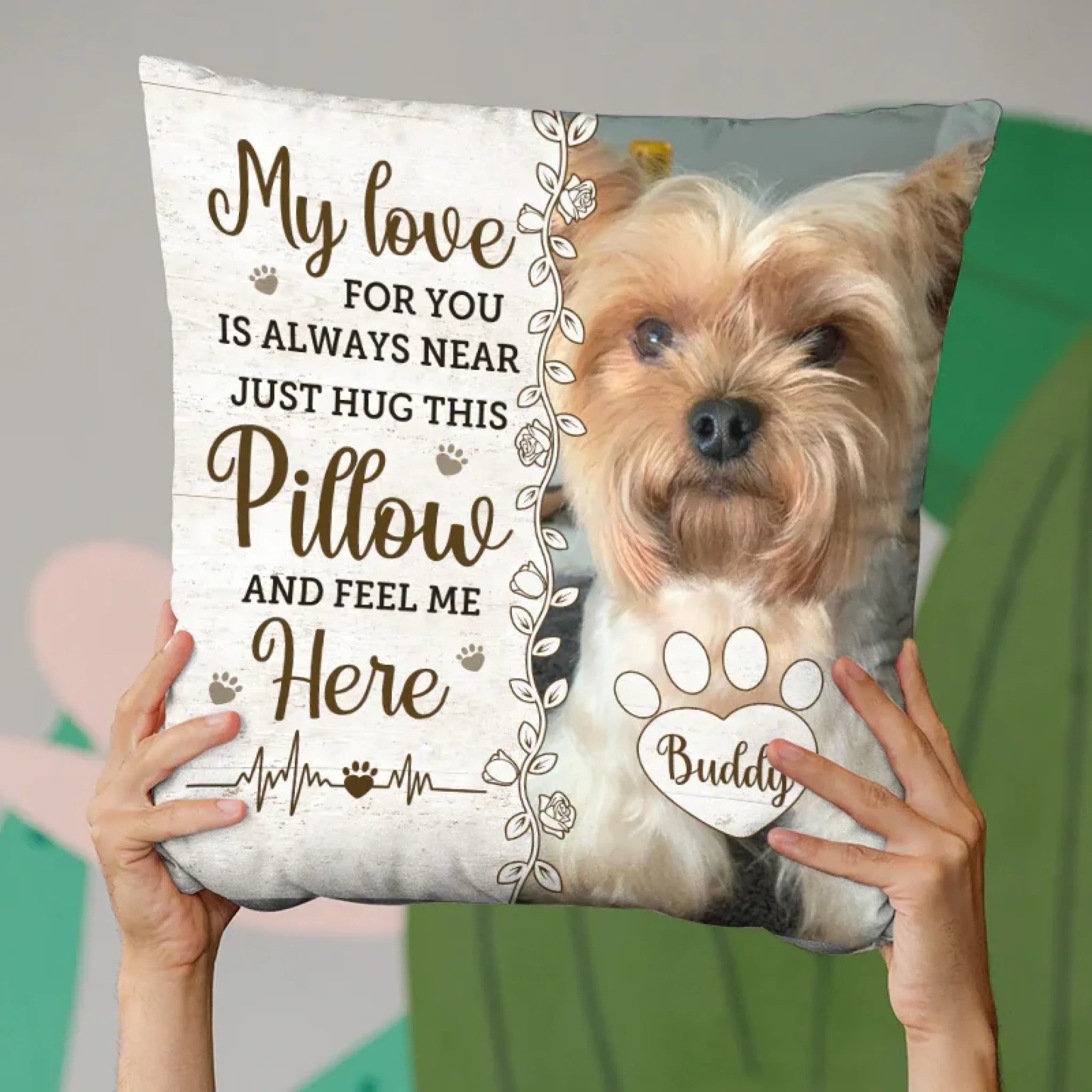 Custom Photo Pillow - Personalized Pet Memorial Sympathy Gifts For Dogs, Cats, Loss Of Dog - Four Paws, One Heart