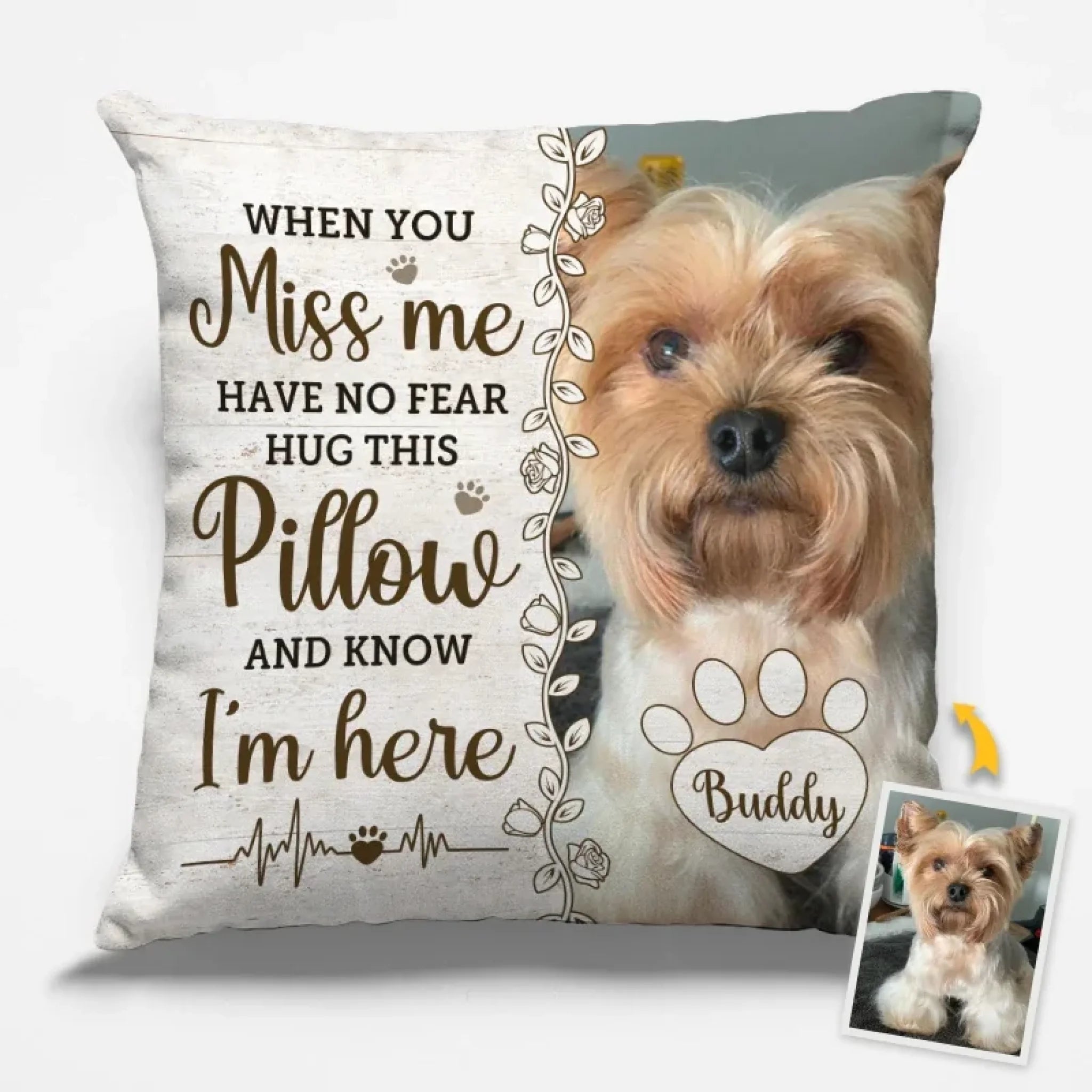 Custom Photo Pillow - Personalized Pet Memorial Sympathy Gifts For Dogs, Cats, Loss Of Dog - Four Paws, One Heart