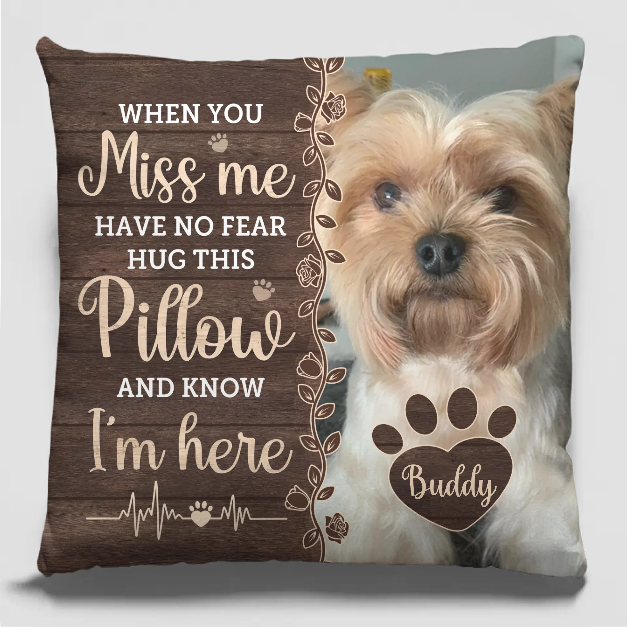Custom Photo Pillow - Personalized Pet Memorial Sympathy Gifts For Dogs, Cats, Loss Of Dog - Four Paws, One Heart