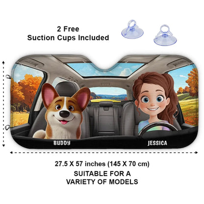 Pawsome Road Trips Ahead - Dog & Cat Personalized Custom Auto Windshield Sunshade, Car Window Protector - Gift For Pet Owners, Pet Lovers