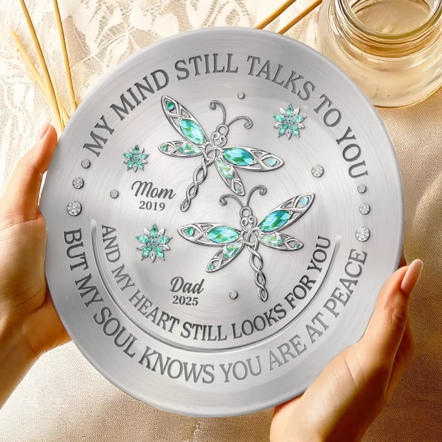 Gone, But Always Remembered - Memorial Personalized Custom Ceramic Plate - Sympathy Gift For Family Members