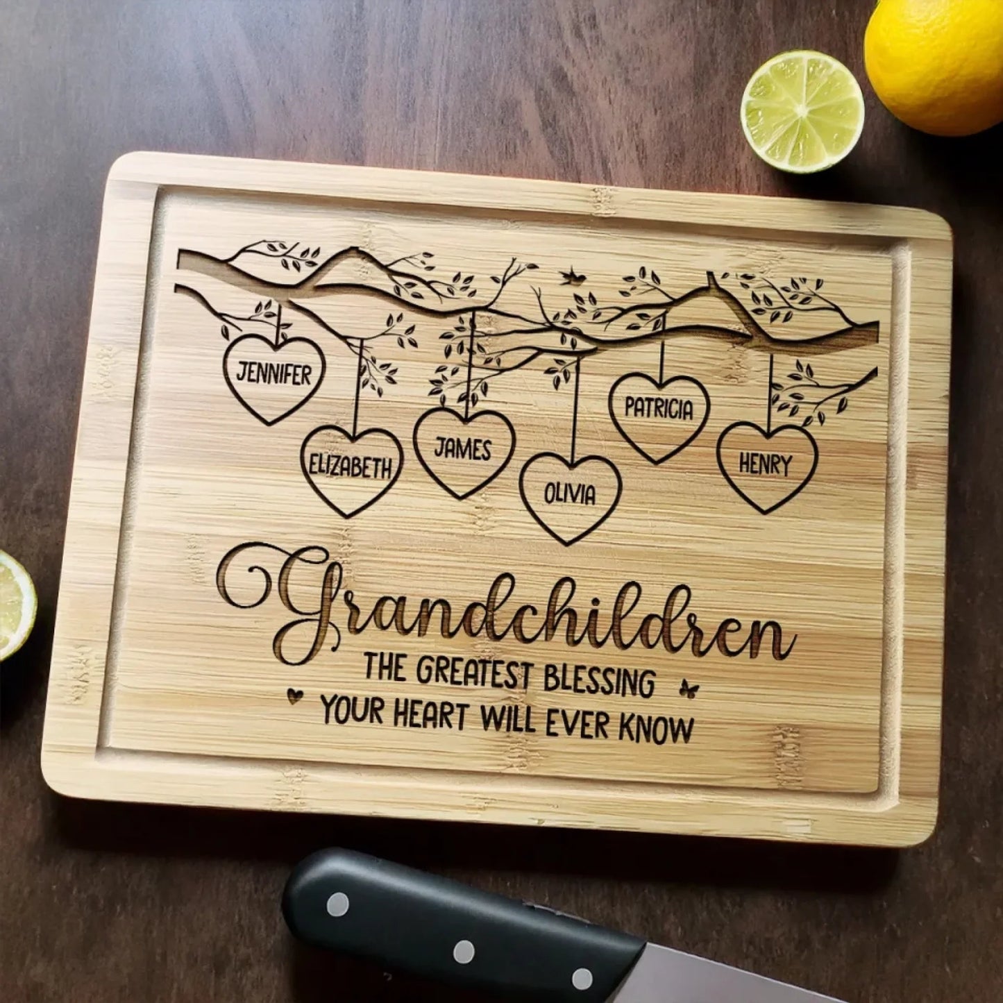 The Greatest Blessing Your Heart Will Ever Know - Family Personalized Custom Engraved Wooden Cutting Board - Mother's Day, Gift For Mom, Grandma