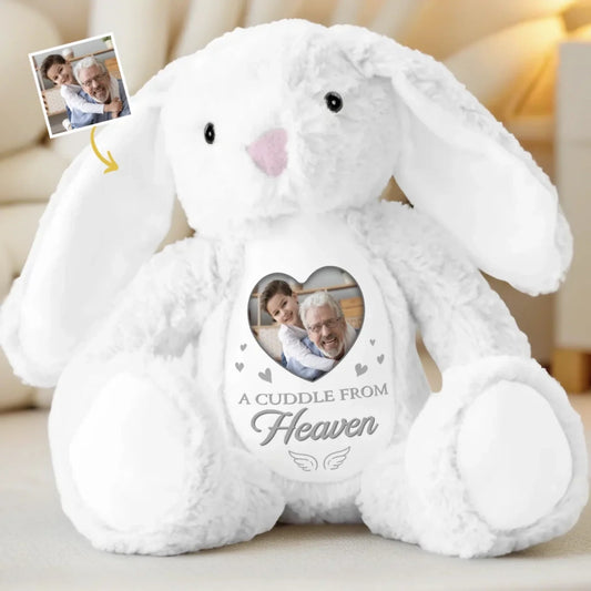 Custom Photo Heaven's Love In Every Hug - Memorial Personalized Custom Easter Bunny Plush - Sympathy Gift For Family Members