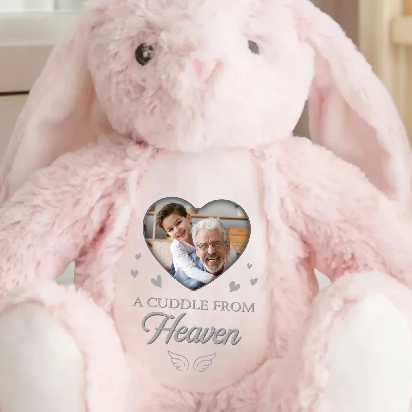 Custom Photo Heaven's Love In Every Hug - Memorial Personalized Custom Easter Bunny Plush - Sympathy Gift For Family Members