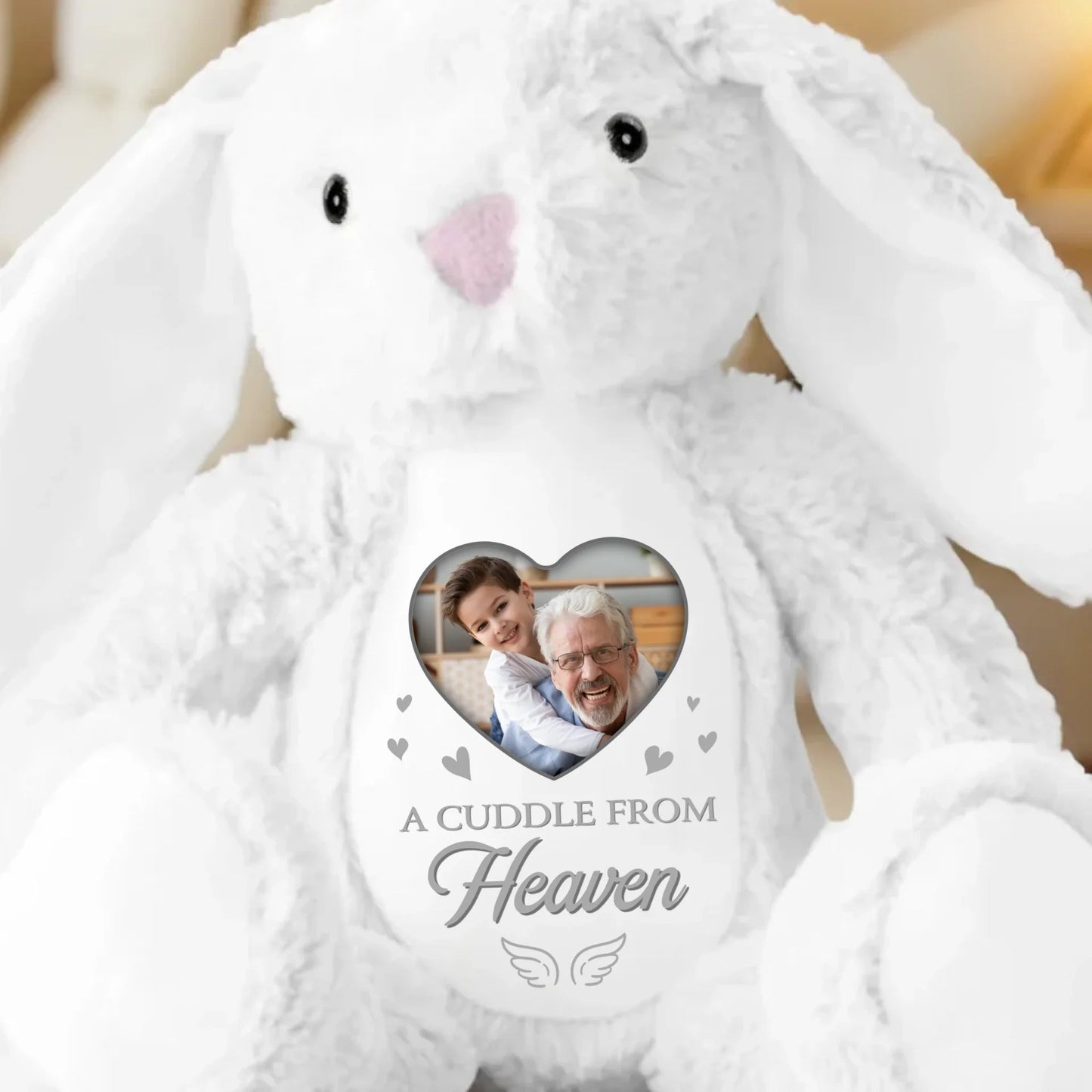 Custom Photo Heaven's Love In Every Hug - Memorial Personalized Custom Easter Bunny Plush - Sympathy Gift For Family Members