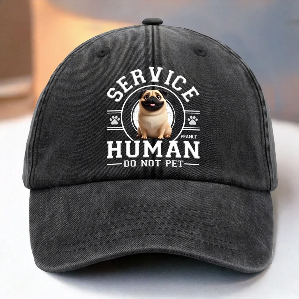 Custom Vintage Washed Denim Baseball Cap - Personalized Birthday Gifts For Dog Cat Lovers, Dog Dad And Mom, Cat Owners - Service Human, Do Not Pet