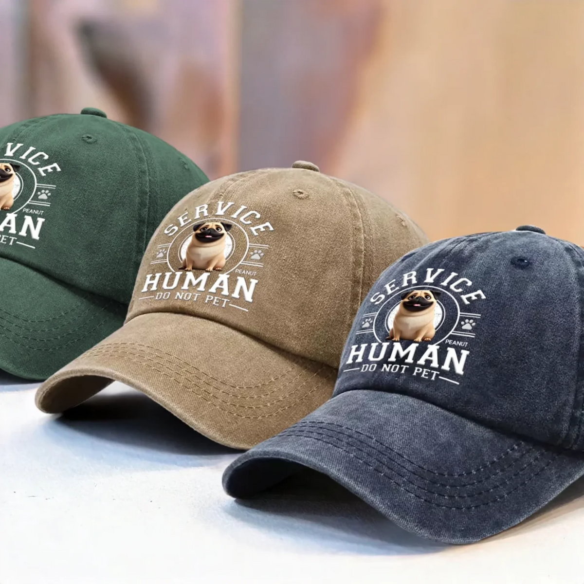 Custom Vintage Washed Denim Baseball Cap - Personalized Birthday Gifts For Dog Cat Lovers, Dog Dad And Mom, Cat Owners - Service Human, Do Not Pet