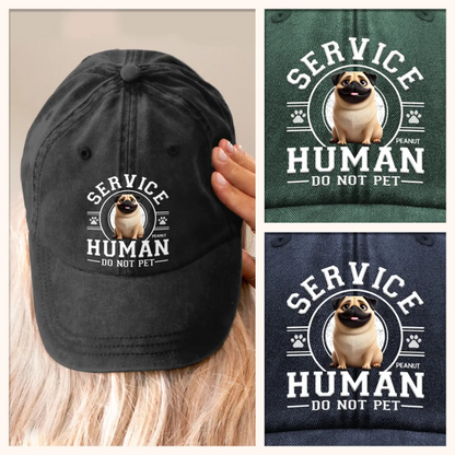 Custom Vintage Washed Denim Baseball Cap - Personalized Birthday Gifts For Dog Cat Lovers, Dog Dad And Mom, Cat Owners - Service Human, Do Not Pet