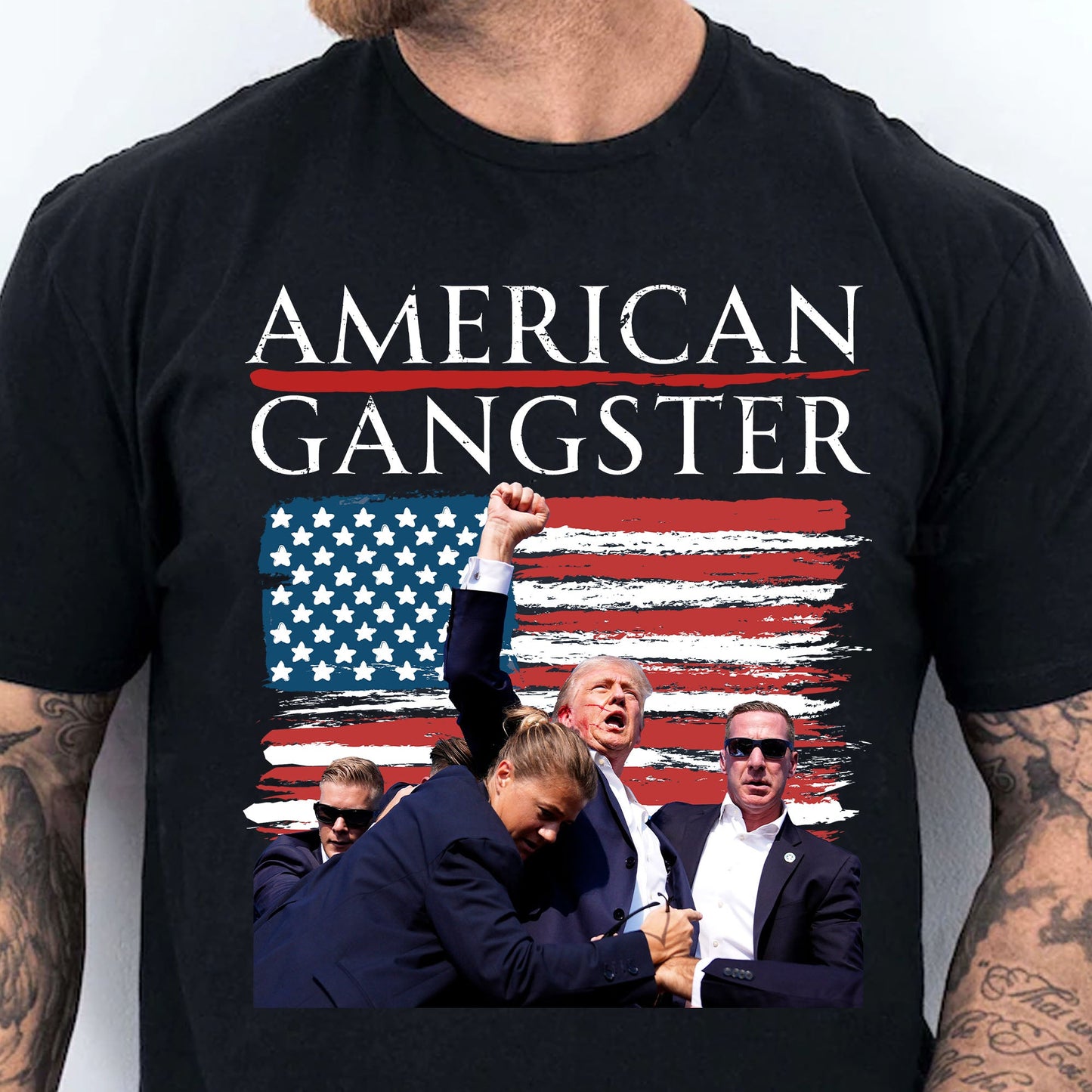 Trump American Gangster | Trump Fight 2024 Shirt Pennsylvania Rally | Trump Fight Shirt Dark C1144 - GOP