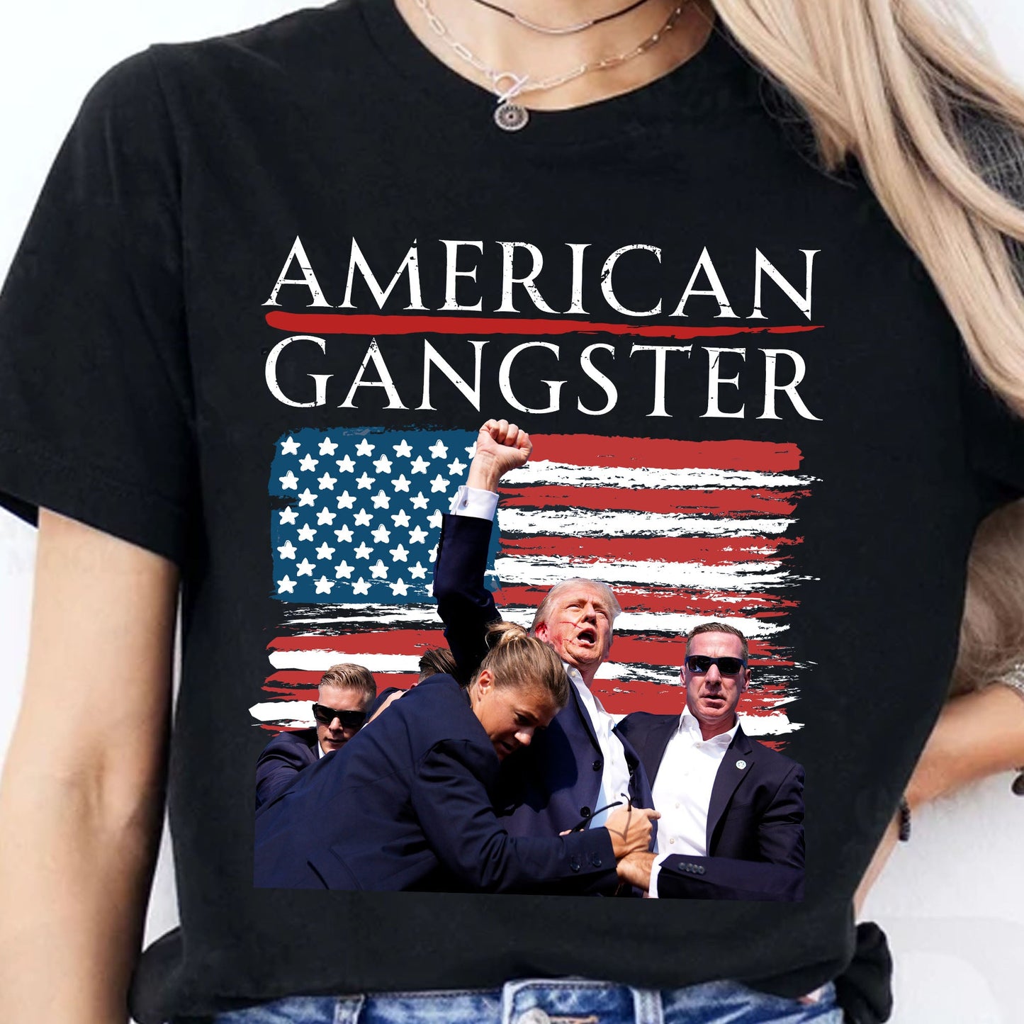 Trump American Gangster | Trump Fight 2024 Shirt Pennsylvania Rally | Trump Fight Shirt Dark C1144 - GOP