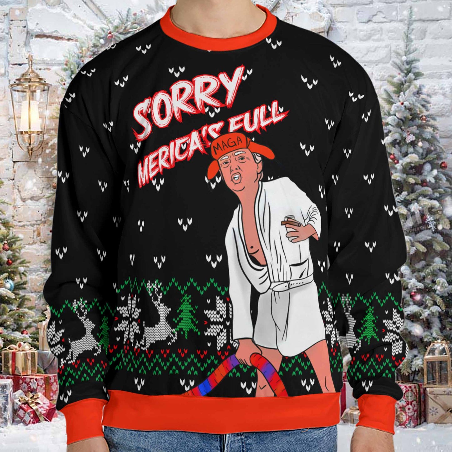 Sorry, Merica's Full Unisex Sweater | Trump Funny Ugly Xmas | Trump 2024 Christmas All-Over-Printed Sweatshirt C1382 - GOP