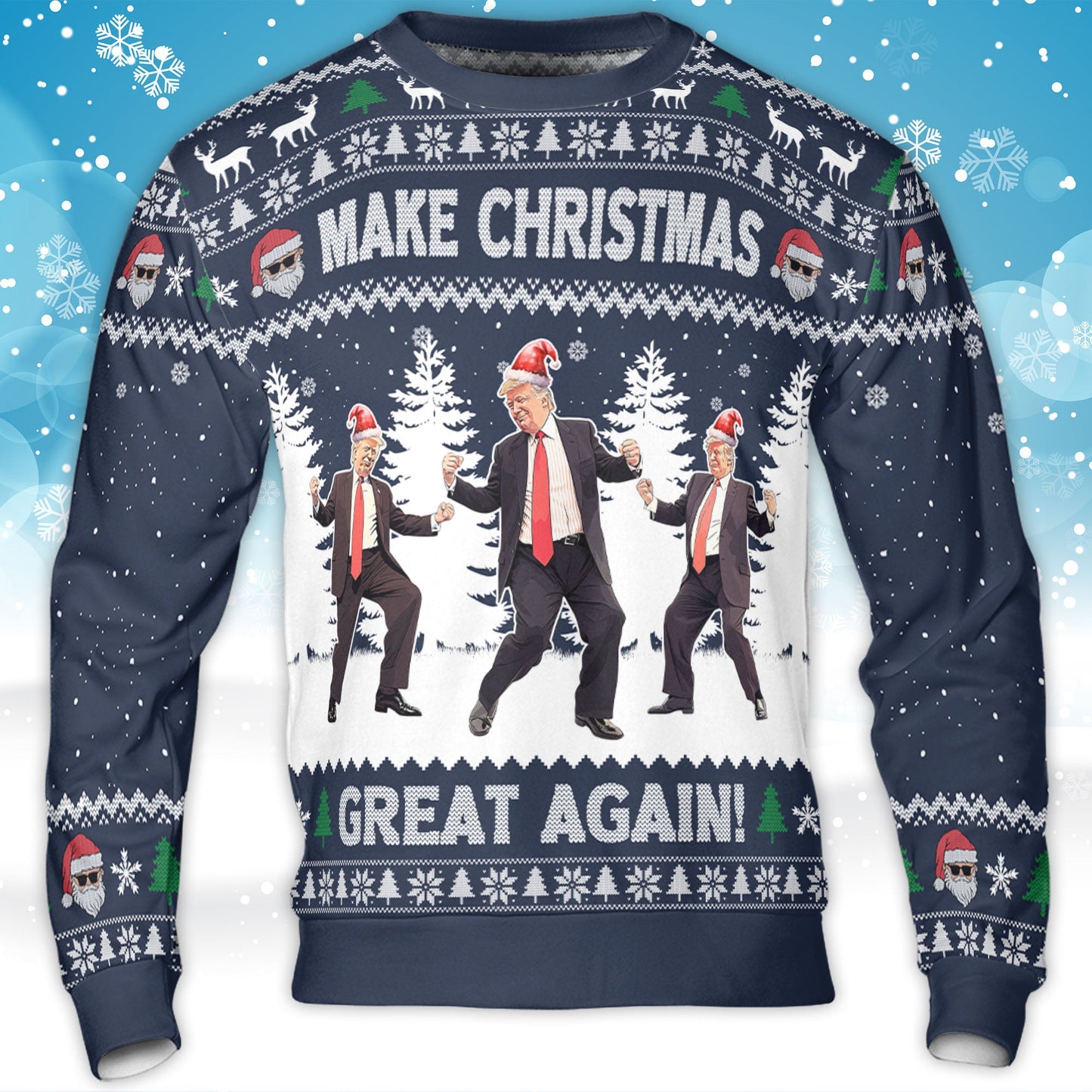 Make Christmas Great Again, Funny Trump Dancing Ugly Sweater, Trump 2024 Christmas All-Over-Printed Sweatshirt C1383 - GOP