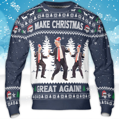 Make Christmas Great Again, Funny Trump Dancing Ugly Sweater, Trump 2024 Christmas All-Over-Printed Sweatshirt C1383 - GOP