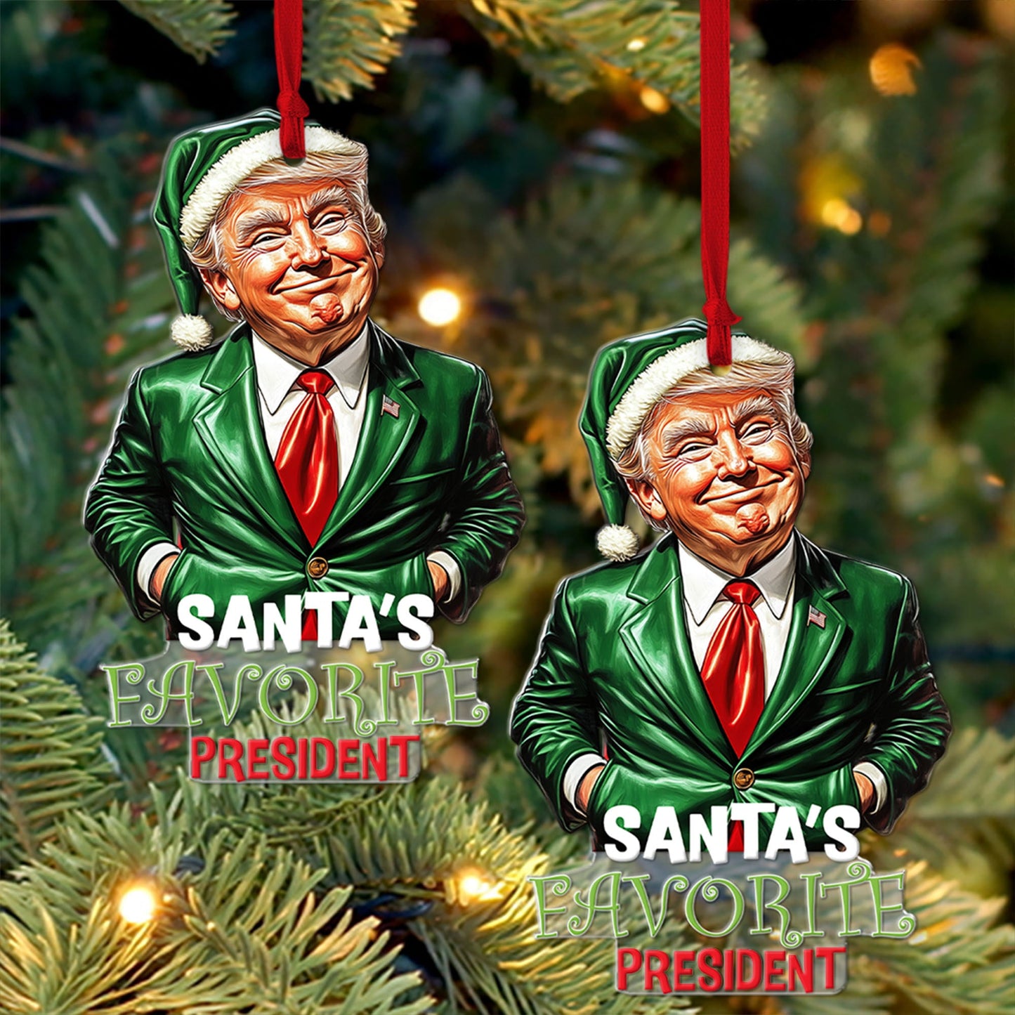 Santa's Favorite President, Christmas Trump Acrylic Ornament | Perfect for Car & Christmas Tree Decor T1556 - GOP