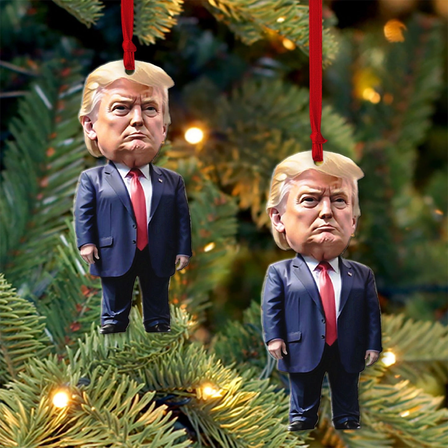 Trump-Inspired Acrylic Christmas & Halloween Decor - Sparkling Hanging Ornament for Car Interiors & Tree, Perfect Holiday Gift Idea - 681574