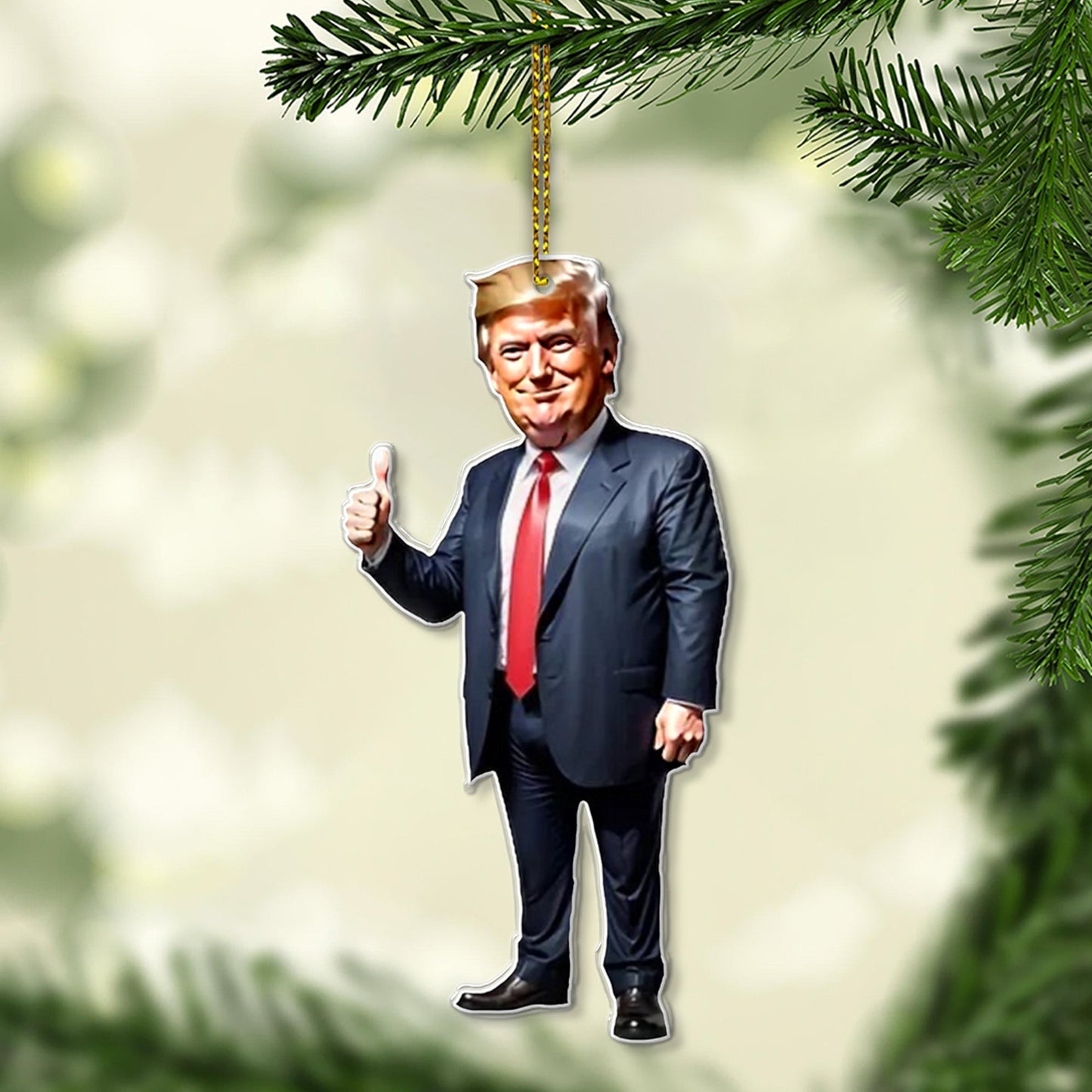 Trump-Inspired Acrylic Christmas & Halloween Decor - Sparkling Hanging Ornament for Car Interiors & Tree, Perfect Holiday Gift Idea - 681574