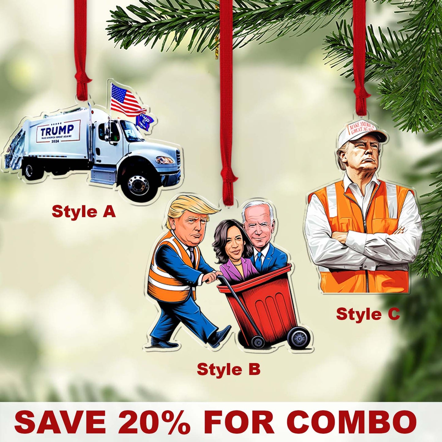 Trump Make America great Again 2024 Ornament, Trump Garbage Truck Acrylic Ornament | Perfect for Car & Christmas Tree Decor T1743 - GOP