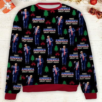 Make America Great Again, Funny Trump Dancing Ugly Sweater, Trump Won 2024 Christmas All-Over-Printed Sweatshirt C1742 - GOP