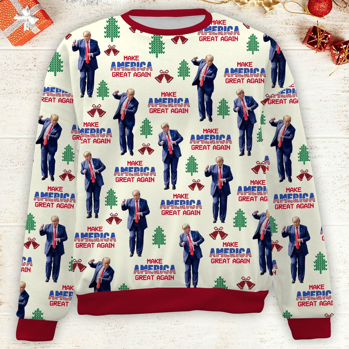 Make America Great Again, Funny Trump Dancing Ugly Sweater, Trump Won 2024 Christmas All-Over-Printed Sweatshirt C1742 - GOP