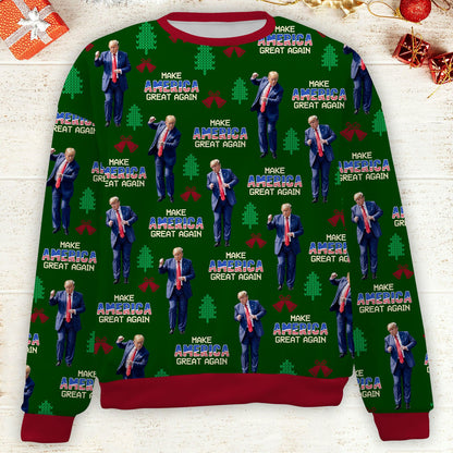 Make America Great Again, Funny Trump Dancing Ugly Sweater, Trump Won 2024 Christmas All-Over-Printed Sweatshirt C1742 - GOP