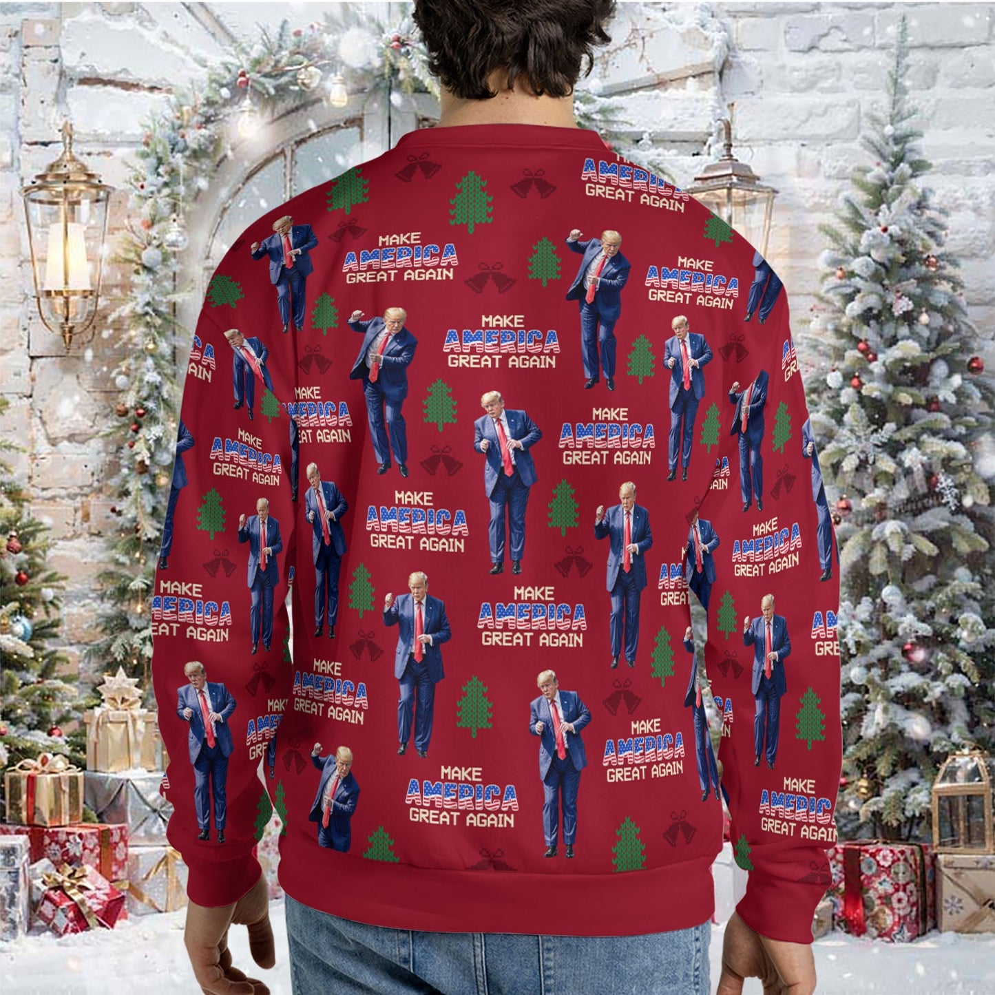 Make America Great Again, Funny Trump Dancing Ugly Sweater, Trump Won 2024 Christmas All-Over-Printed Sweatshirt C1742 - GOP