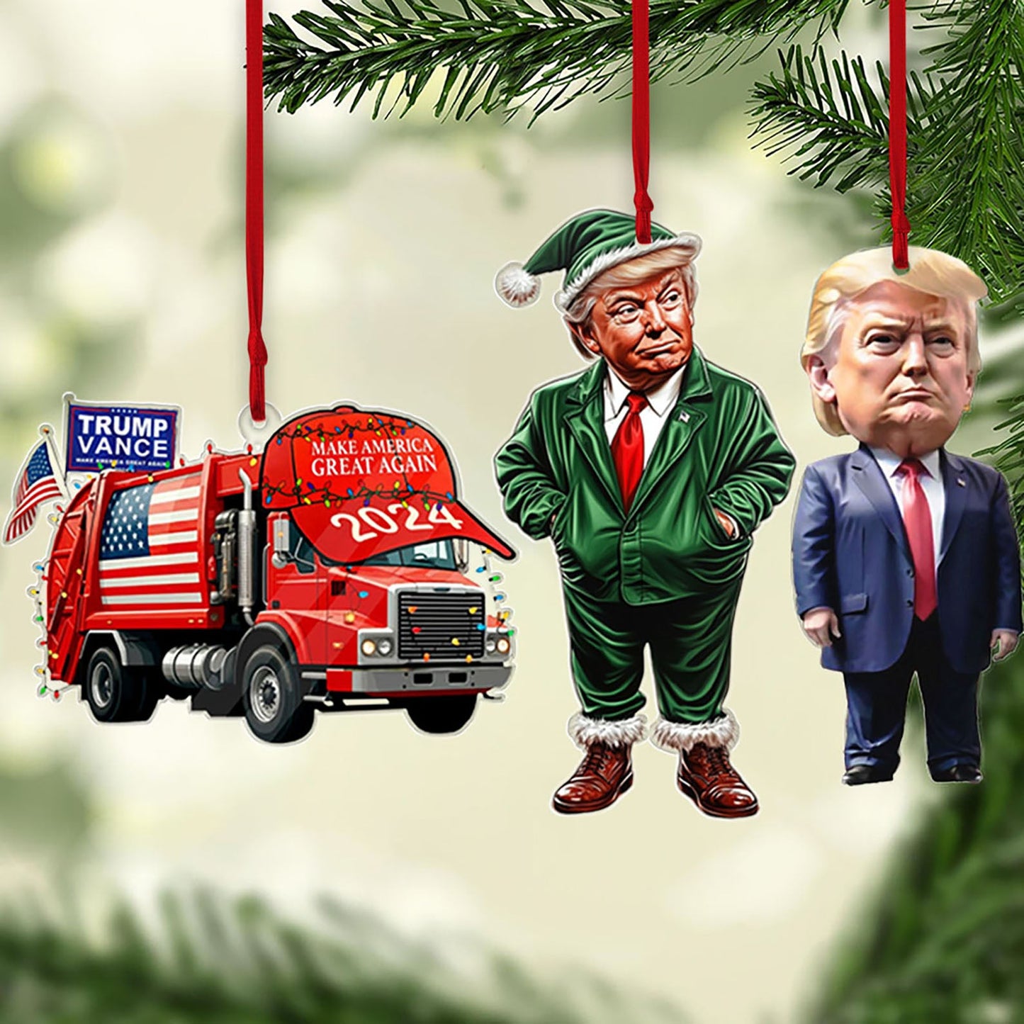 Trump Vance MAGA 2024 Garbage Truck Ornament, Trump Garbage Truck Acrylic Ornament | Perfect for Car & Christmas Tree Decor T1758 - GOP