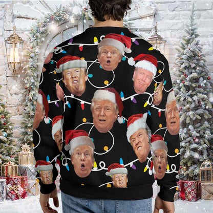 Funny Trump Face Ugly Sweatshirt, Trump 2024 Ugly Sweater, Trump Supporters Christmas All-Over-Printed Sweatshirt M1763 - GOP