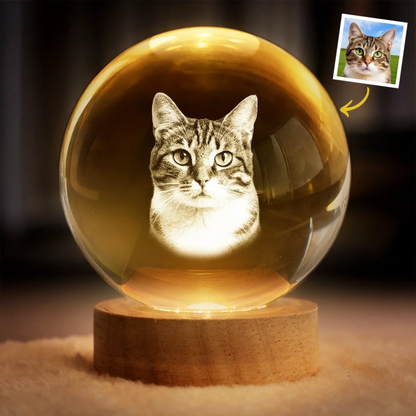 Custom Photo Crystal Globe Lamp - Personalized Pet Memorial Sympathy Gifts For Dogs, Cats - Memories Glow Eternal