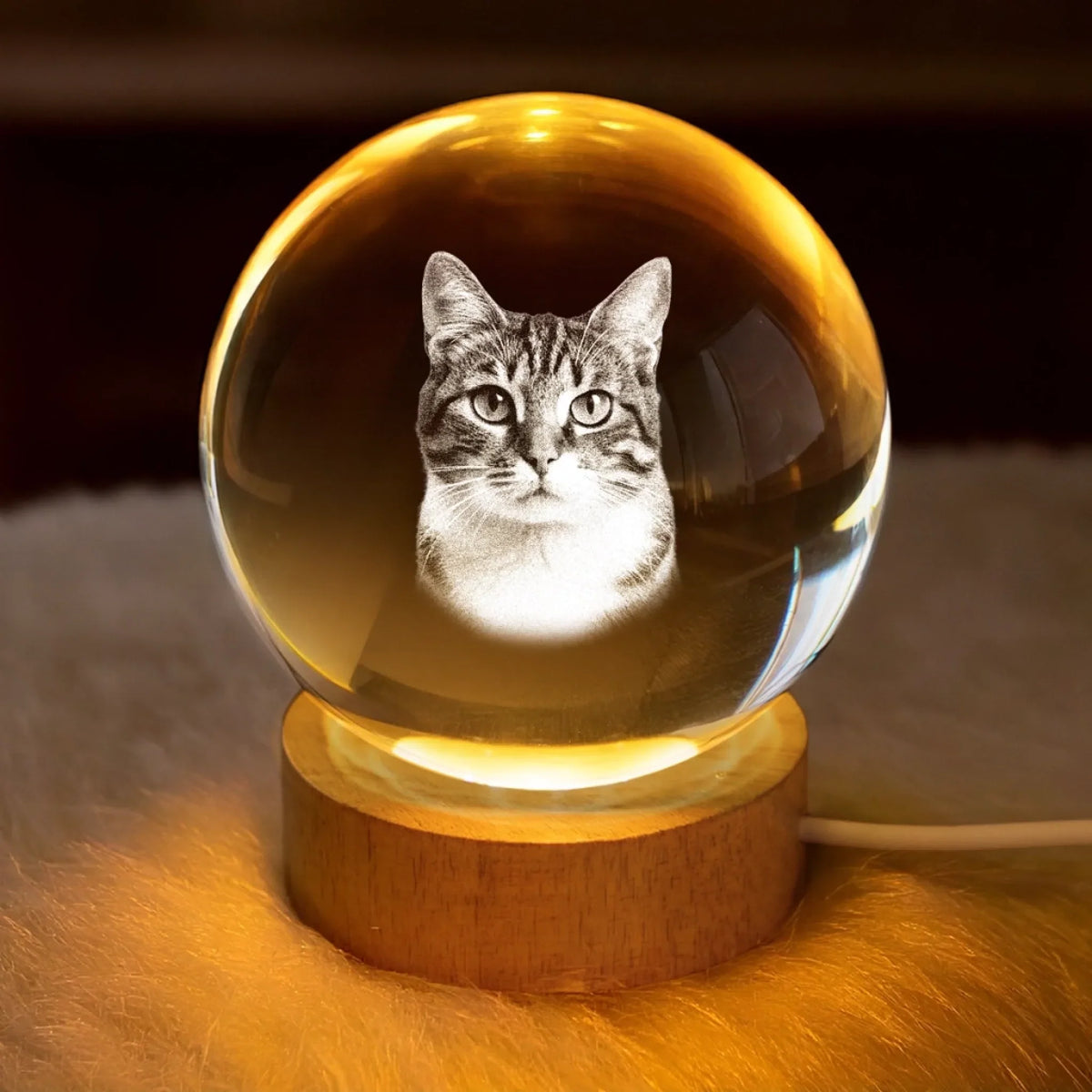 Custom Photo Crystal Globe Lamp - Personalized Pet Memorial Sympathy Gifts For Dogs, Cats - Memories Glow Eternal