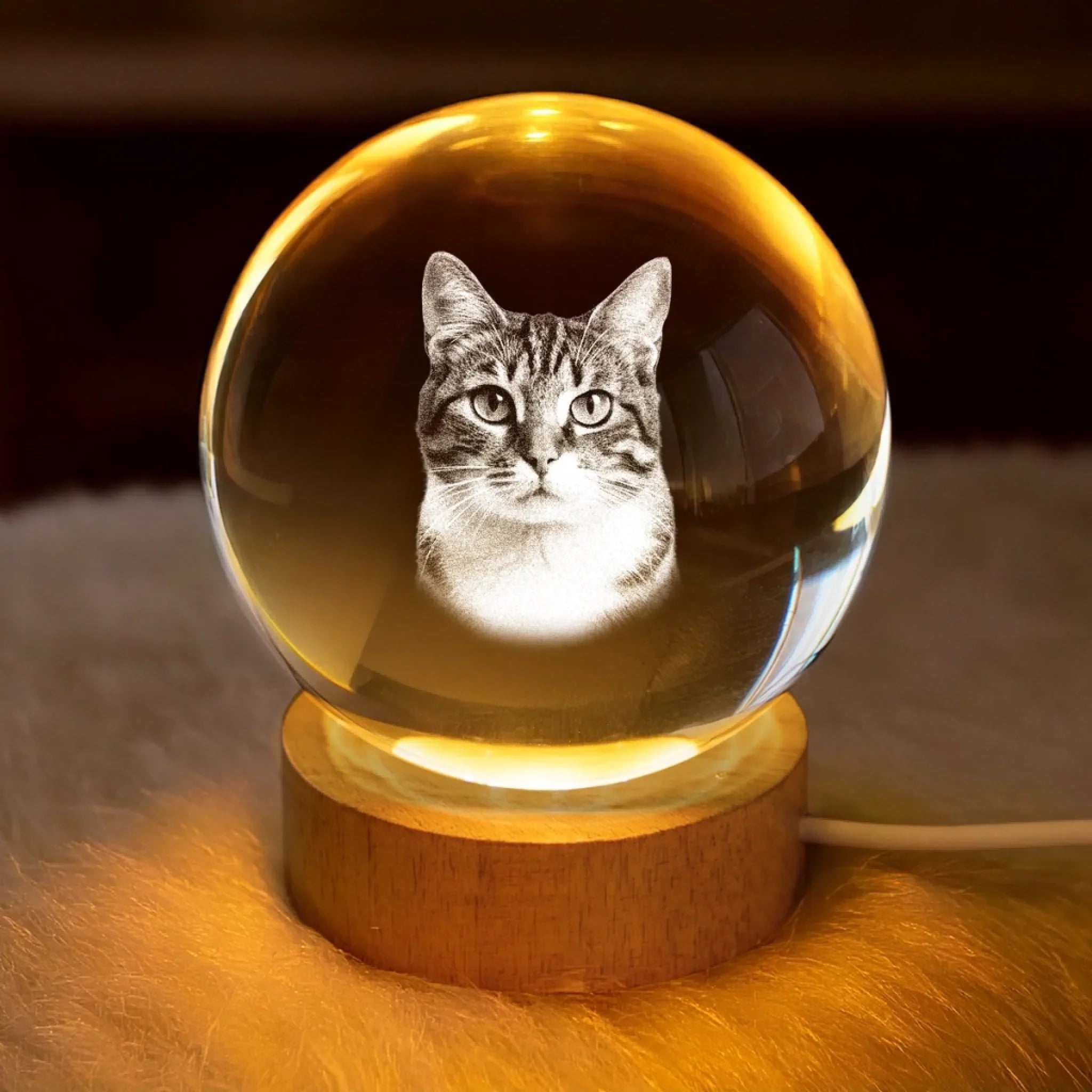 Custom Photo Crystal Globe Lamp - Personalized Pet Memorial Sympathy Gifts For Dogs, Cats - Memories Glow Eternal