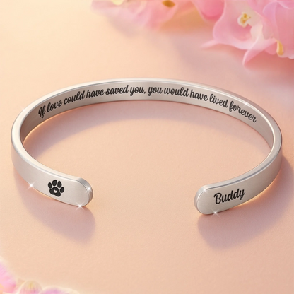 Custom Engraved Stainless Steel Cuff Bracelet - Personalized Pet Memorial Sympathy Gifts For Dogs, Cats - You Left Paw Prints On My Heart