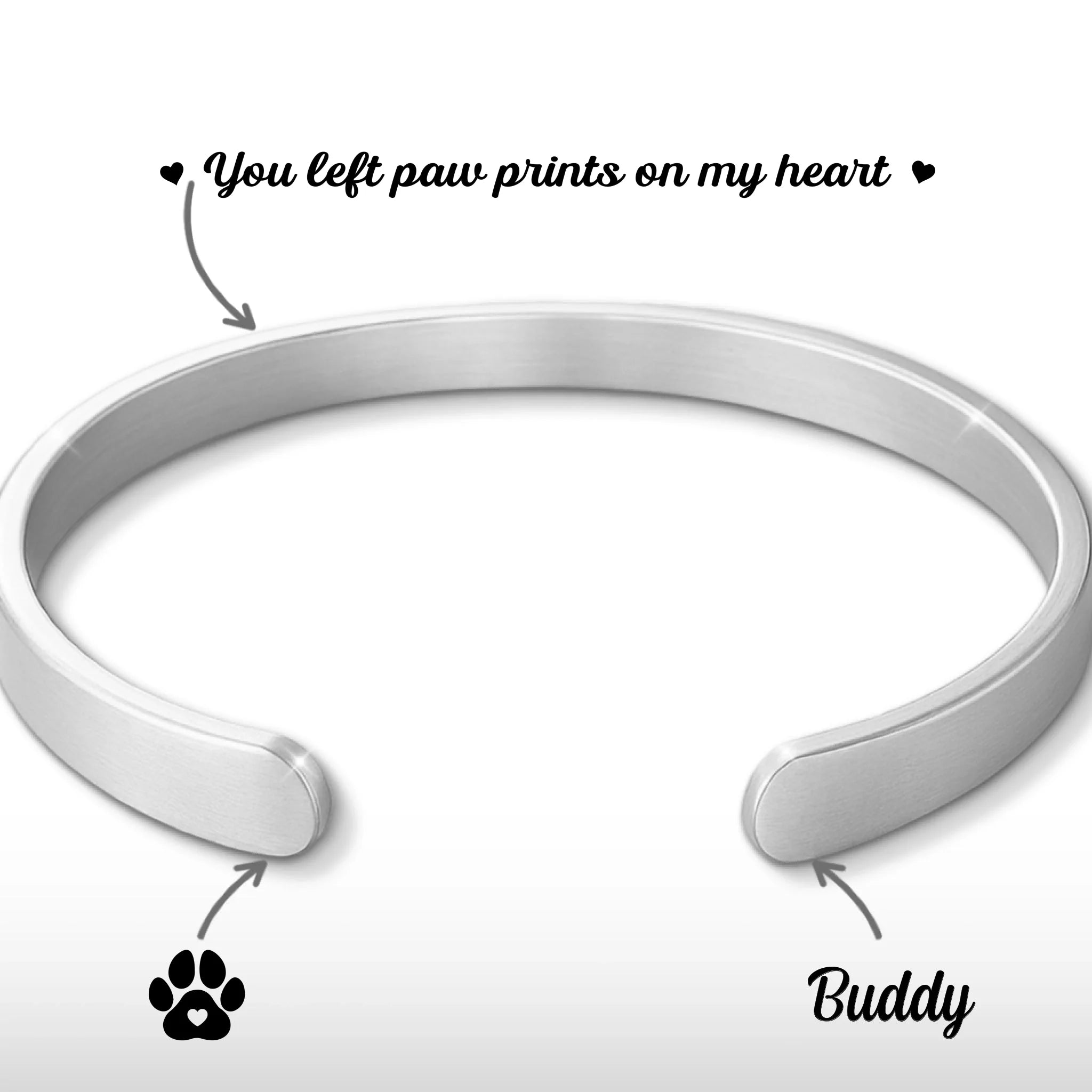Custom Engraved Stainless Steel Cuff Bracelet - Personalized Pet Memorial Sympathy Gifts For Dogs, Cats - You Left Paw Prints On My Heart