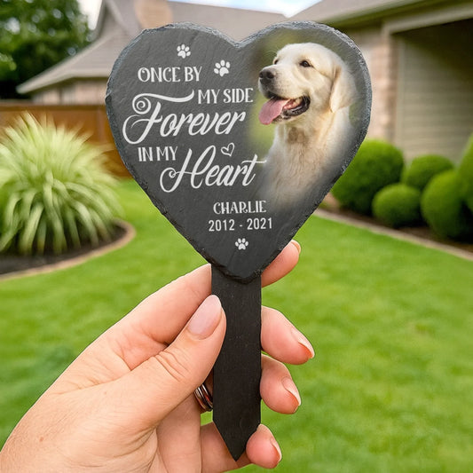 Custom Photo Slate Garden Stake - Personalized Pet Memorial Gifts For Dogs, Cats - Hearts Hold Eternal Memories