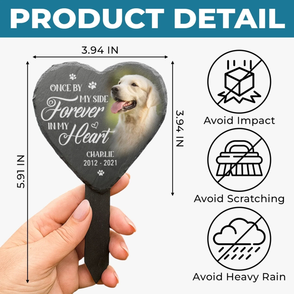 Custom Photo Slate Garden Stake - Personalized Pet Memorial Gifts For Dogs, Cats - Hearts Hold Eternal Memories