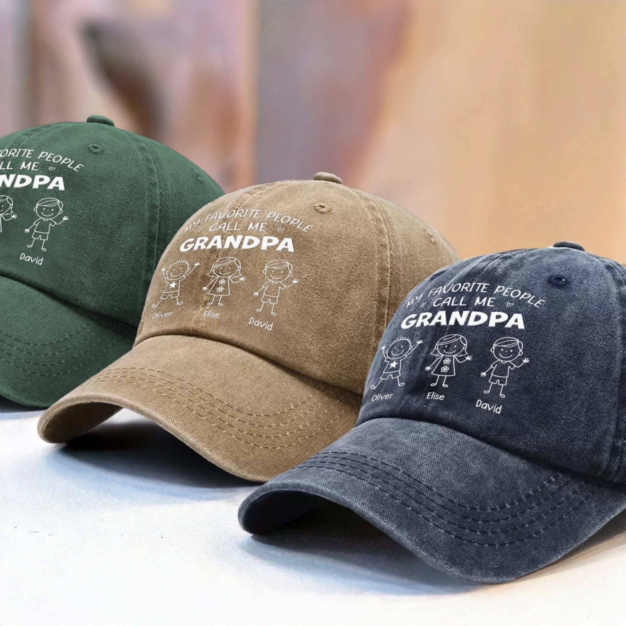 Custom Vintage Washed Denim Baseball Cap - Personalized Birthday Gifts For Dad, Grandpa - Loved By My Favorite Crew