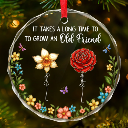 Custom Circle Ornament - Personalized Christmas Best Friend Birthday Gifts For Women, Besties, Sisters, BFF - Sisters Different Flowers Shared Garden