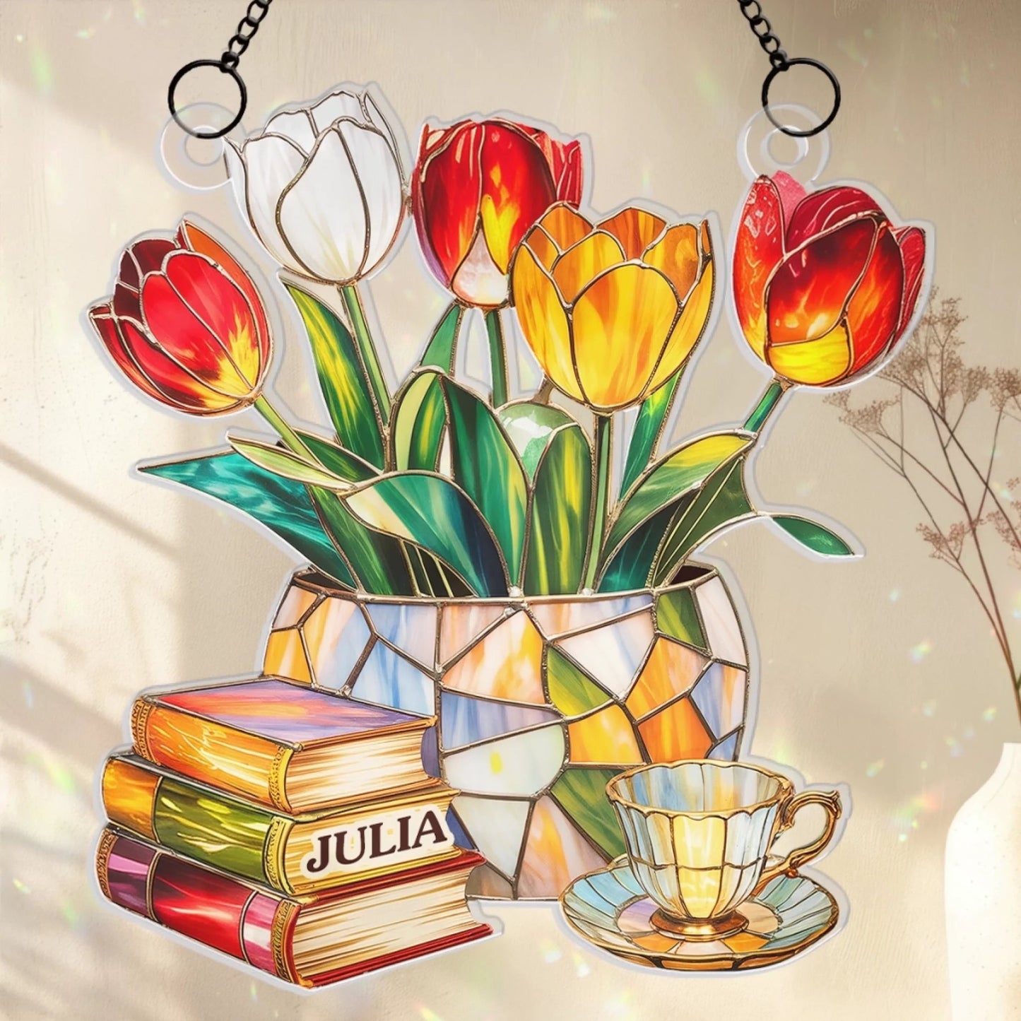 Custom Window Hanging Suncatcher Ornament - Personalized Bookish Gifts For Book Lovers, Bookworms, Readers - Reading In Full Bloom