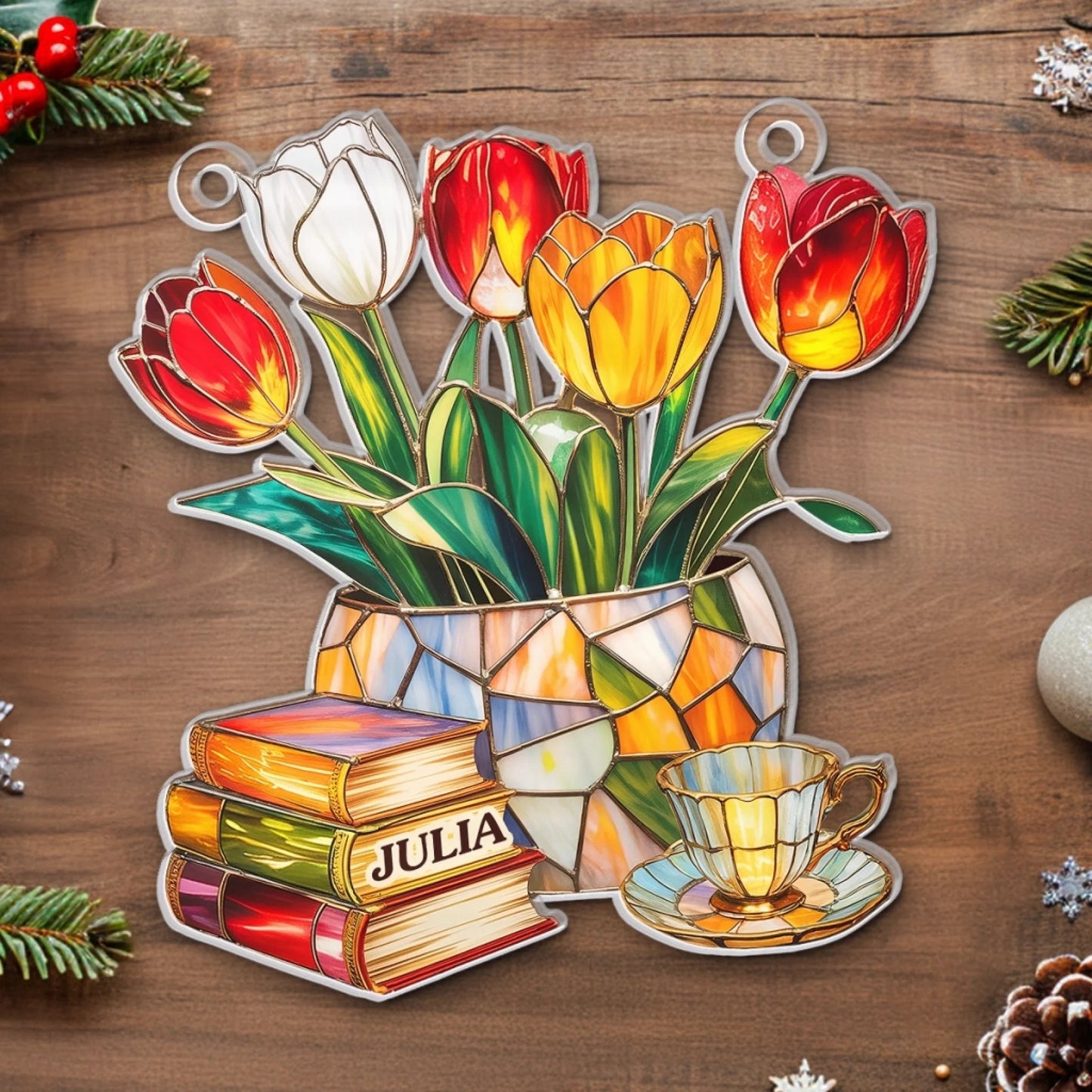 Custom Window Hanging Suncatcher Ornament - Personalized Bookish Gifts For Book Lovers, Bookworms, Readers - Reading In Full Bloom