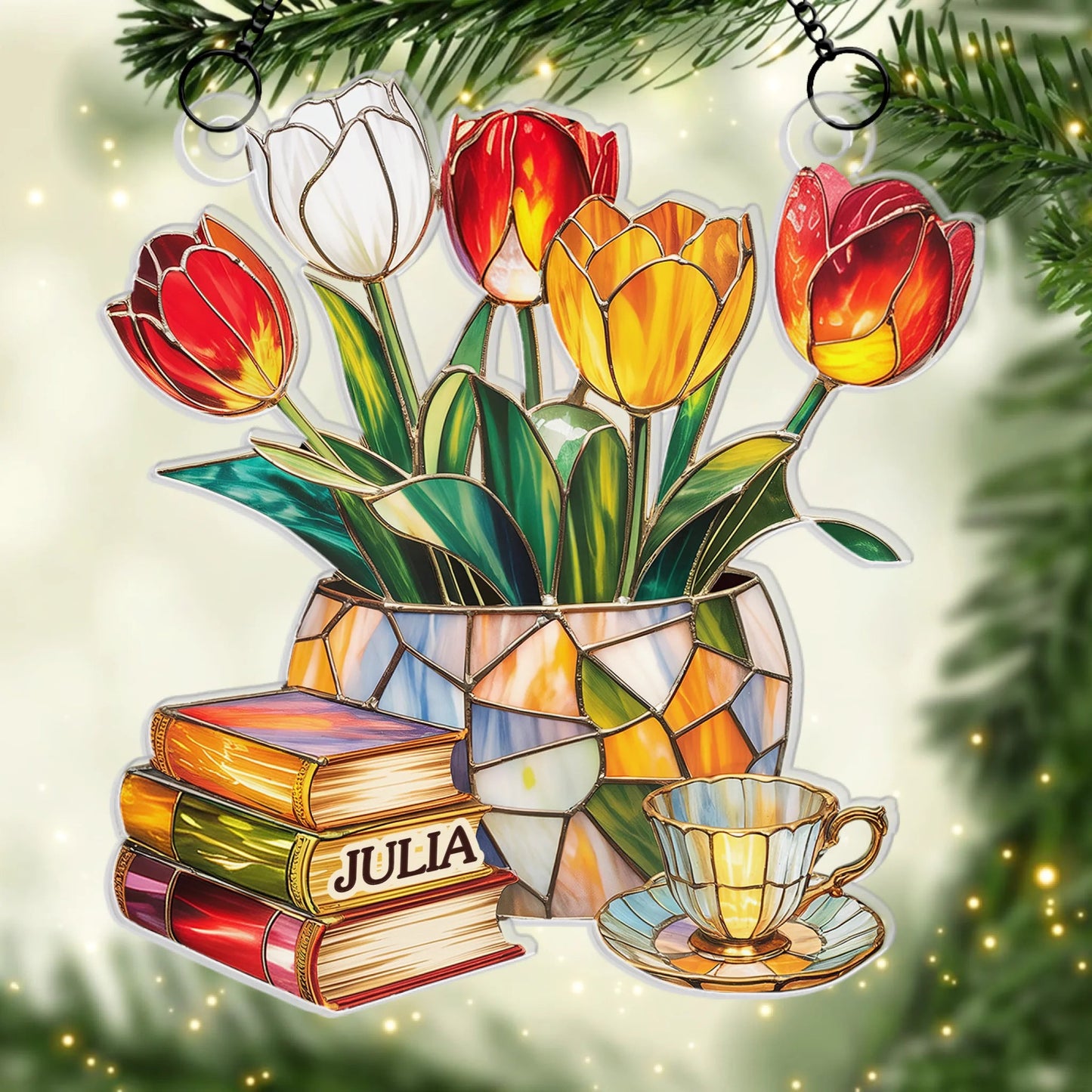 Custom Window Hanging Suncatcher Ornament - Personalized Bookish Gifts For Book Lovers, Bookworms, Readers - Reading In Full Bloom